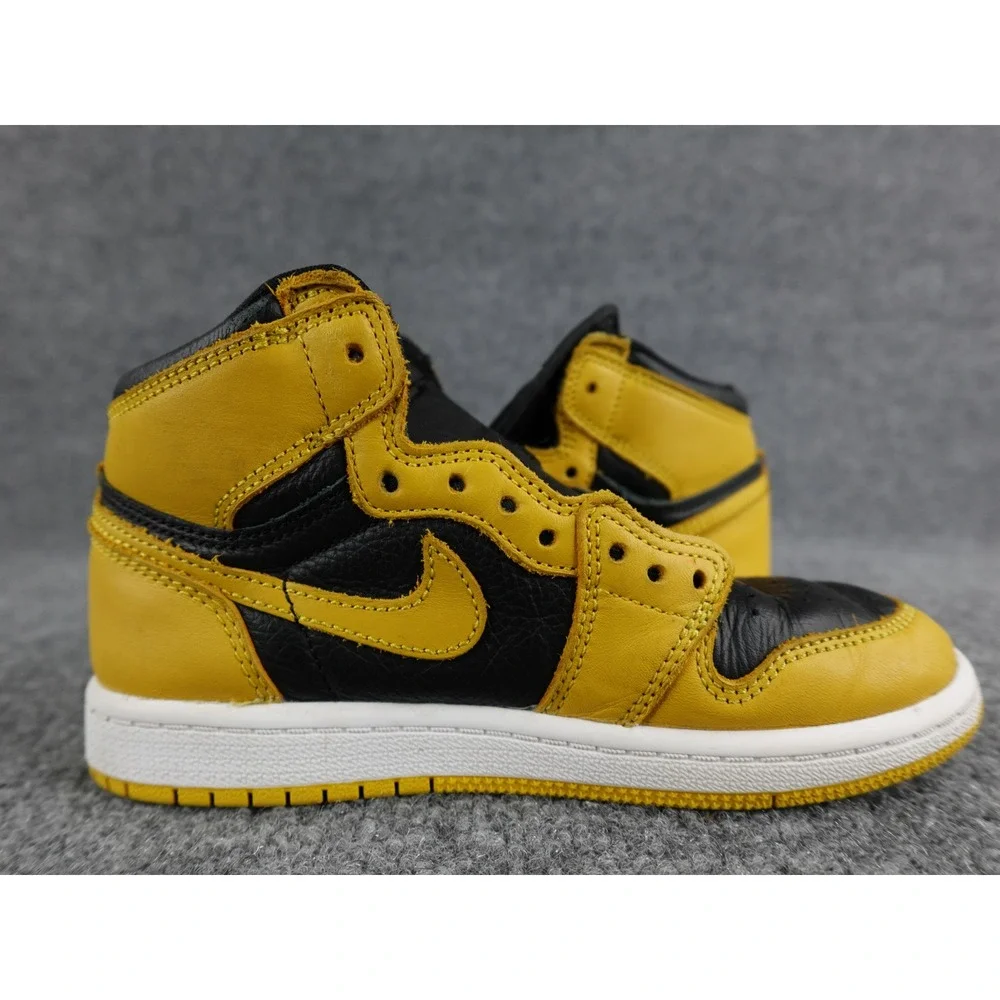 Air Jordan 1 High OG Kids Yellow Black Leather‎ Sneakers Sz 1Y